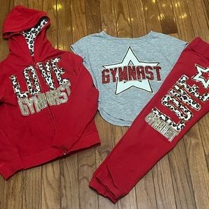 Justice 3-piece gymnastics set - sweatpants, full-zip hoodie, & t shirt - 5/6